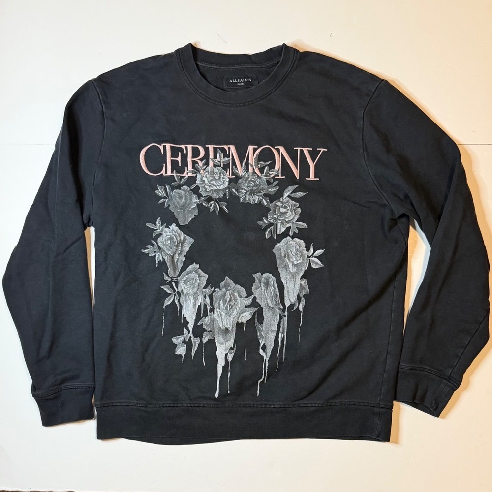 AllSaints Ceremony Brace Sweatshirt Mens Small Black Rose Pullover